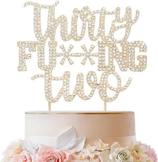 LINGTEER Happy 32nd Birthday Funny Gold Rhinestone Cake Topper - Cheers to 32 Years Old,Happy 32nd Birthday Cake Centerpieces Topper Decorations Gift Sign.