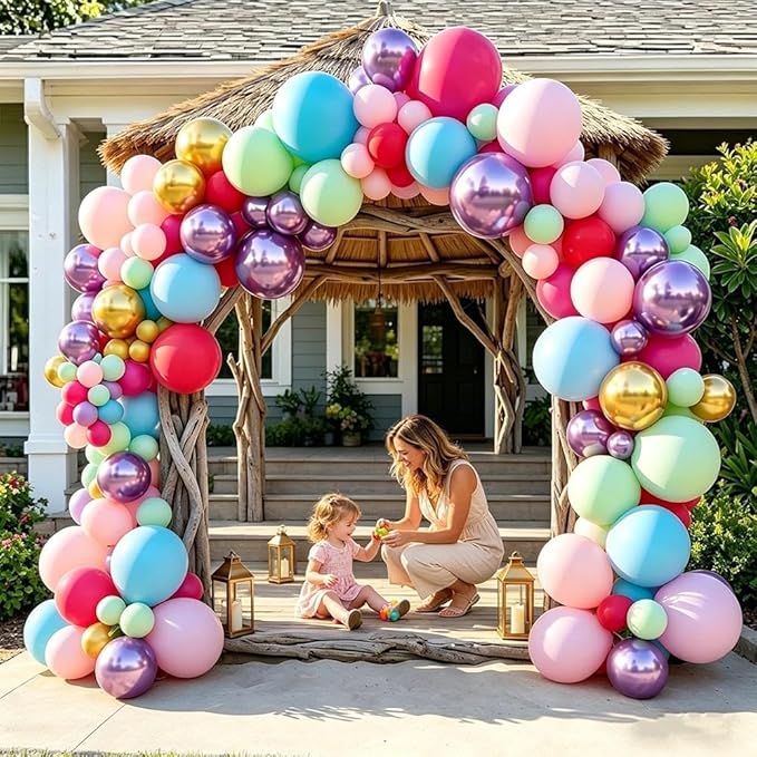 Pink Blue Purple Balloon Arch Double Stuffed Baby Blue Purple Red Balloons Pastel Purple Pink Gold Latex Balloon Garland kit for Baby Shower Birthday Princess Hawaii Party Decorations