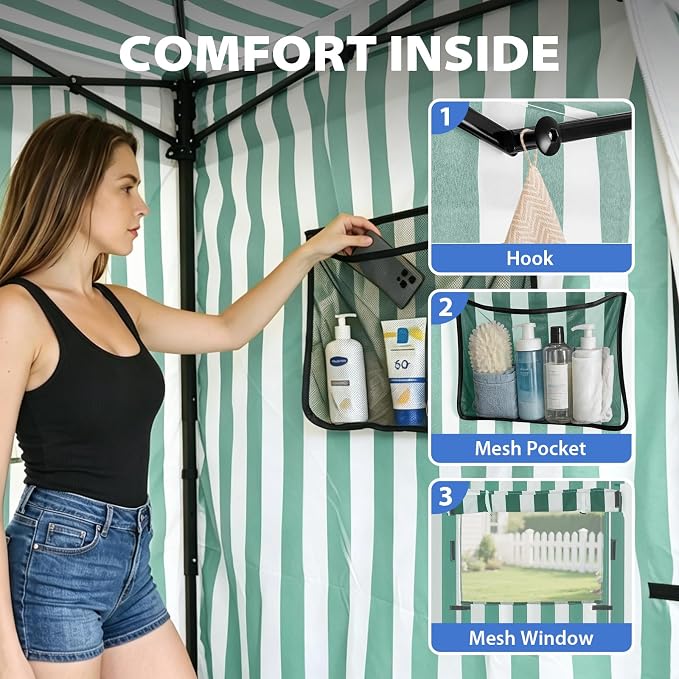EAGLE PEAK 4x4 Pop Up Changing Tent, Flat Top Changing Room, White/Green | Portable, Privacy Tent, Pool Cabana, Dressing Room, Shower & Toilet Use, Opaque Fabric, Instant Setup, Photoshoots, Camping