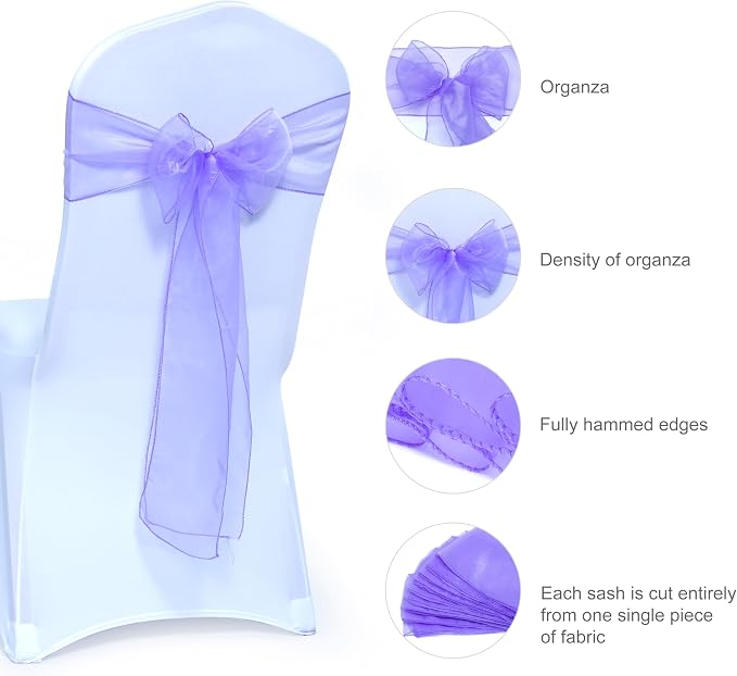 MDS® Pack of 10 Organza Chair Sashes for Wedding Decoration, Reusable Sheer Chair Bows for Banquet Chair Cover, Reception, Bridal Shower, Baby Shower, Birthday Party & Special Events - Lavander