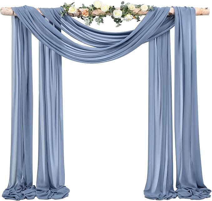 Wedding Arch Draping Fabric,2 Panels 28" x18ft Dusty Blue Wedding Arch Drapes for Ceremony Sheer Chiffon Fabric Drapes Arbor Drapery Decorations for Reception Party