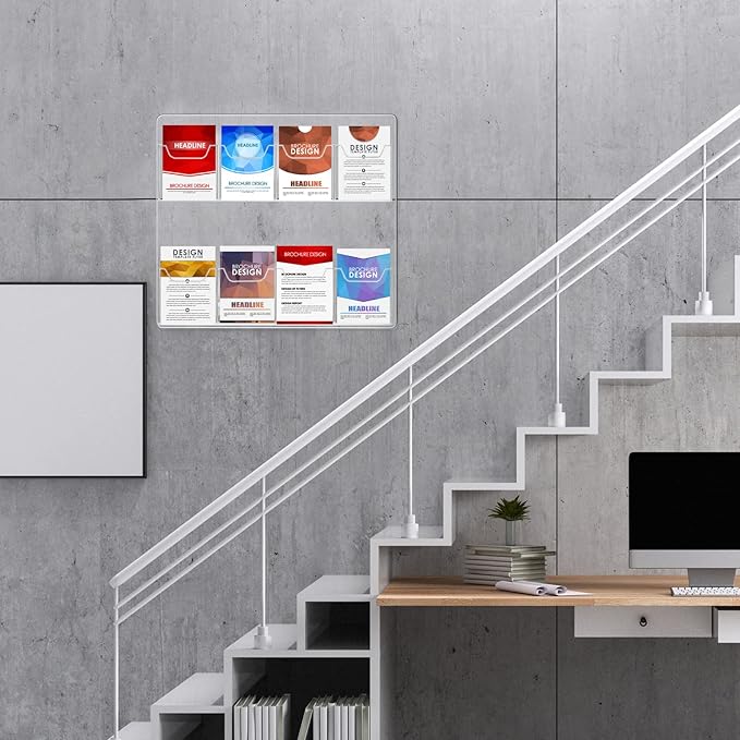Eersida 2 Pack Acrylic Brochure Pamphlet Holder Wall Mount Clear Brochure Display Holder Plastic Trifold Flyer Rack Literature Storage Rack for Offices Waiting Room (8 Pockets, 15 x 17 Inch)