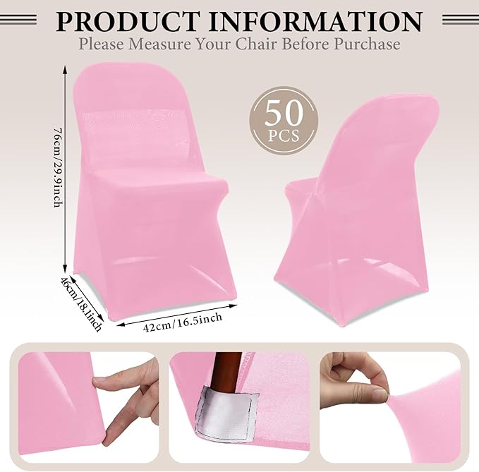 Newwiee 50 Pcs Spandex Chair Covers Bulk - Stretch Folding Flat Front Fitted Universal Chair Protector Pack Removable Washable for Wedding Party Dining Banquet Event (Pink)