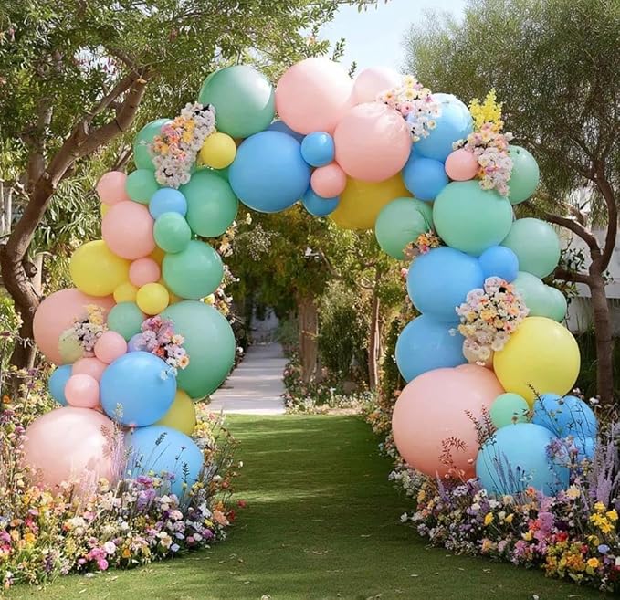 Pastel Balloon Arch Double Stuffed Pink Yellow Blue Green Balloons Different Size for Colorful Spring Princess Unicorn Easter Happy Birthday Baby Shower Party Decorations