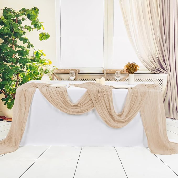 24 Pack Beige Cheesecloth Table Runner,10FT Gauze Boho Long Cheesecloth Table Runners 20x120inch Rustic Cheese Cloth Table Runner for Wedding Party Bridal Shower,Table Decorations