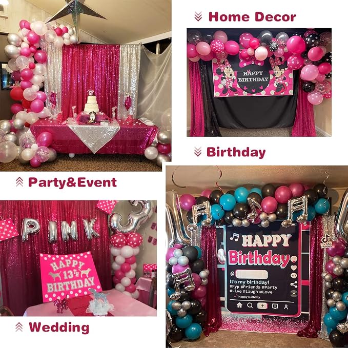 Eternal Beauty Sequin Backdrop Curtains, 2x8 Ft-2 Panels Hot Pink Back Drop for Mother's Day Shimmer Photography Party Wedding Birthday Decor