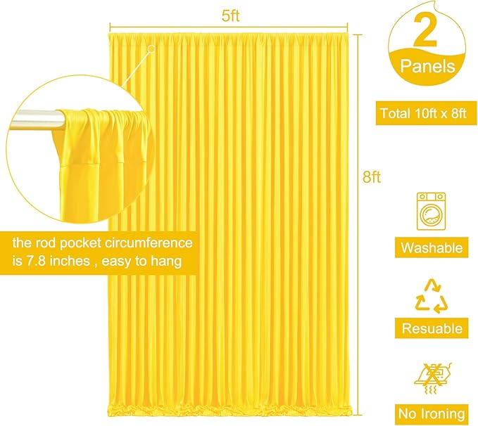 Yellow Backdrop Curtain for Parties Wrinkle Free Lemon Yellow Photo Curtains Backdrop Drapes Fabric Decoration for Birthday Party Wedding Baby Shower 5ft x 8ft,2 Panels
