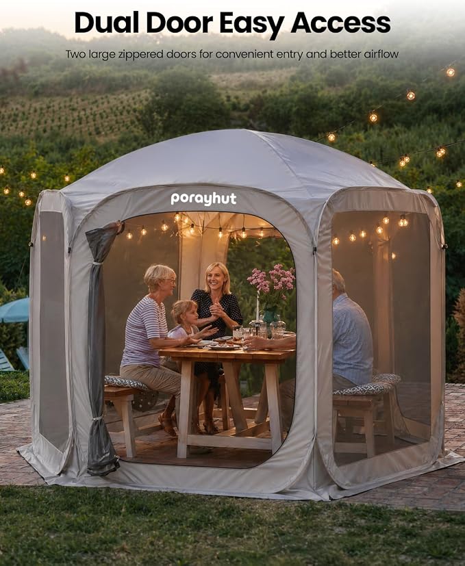 Porayhut Pop up Screen House,Sun Shelter with Breathable Mosquito Netting,10x10FT Large Screen Canopy with Waterproof Floor,Portable Camping Gazebo for Family Friends Party in Backyard,Park