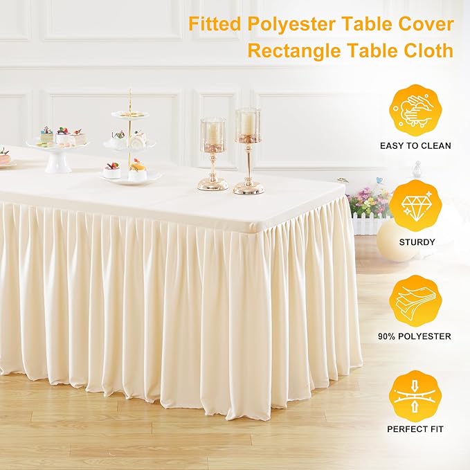 Wish Care 2 Pack Light Champagne Rectangle Table Clothes for 6 Foot Tables, Polyester Fitted Tablecloths 6t Stretch Table Cover for Wedding, Birthday, Parties, Trade Show, Craft Show