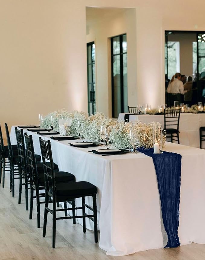 8 Pack Navy Blue Cheesecloth Table Runner 10FT Boho Gauze Cheese Cloth Table Runner Rustic Sheer Fabric Table Runners for Wedding Bridal Shower Baby Shower Party(21.5×120 Inch)