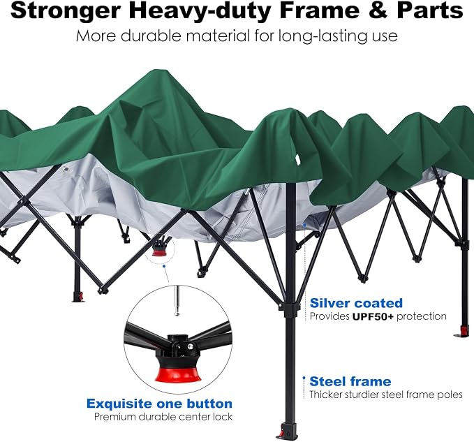 GAFETE 10×10 Pop Up Canopy Tent with 1 Pockets Sidewall, Easy up Sun Shade with One Push Setup, Portable Instant Outdoor Canopy Tent for Events Parties Camping with Carrying Bag (Green, 10x10 FT)
