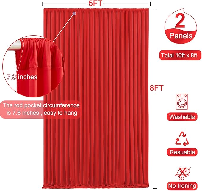 Red Backdrop Curtain for Parties Wedding Wrinkle Free Red Photo Curtains Backdrop Drapes Fabric Decoration for Birthday Party Baby Shower Christmas 5ft x 8ft,2 Panels
