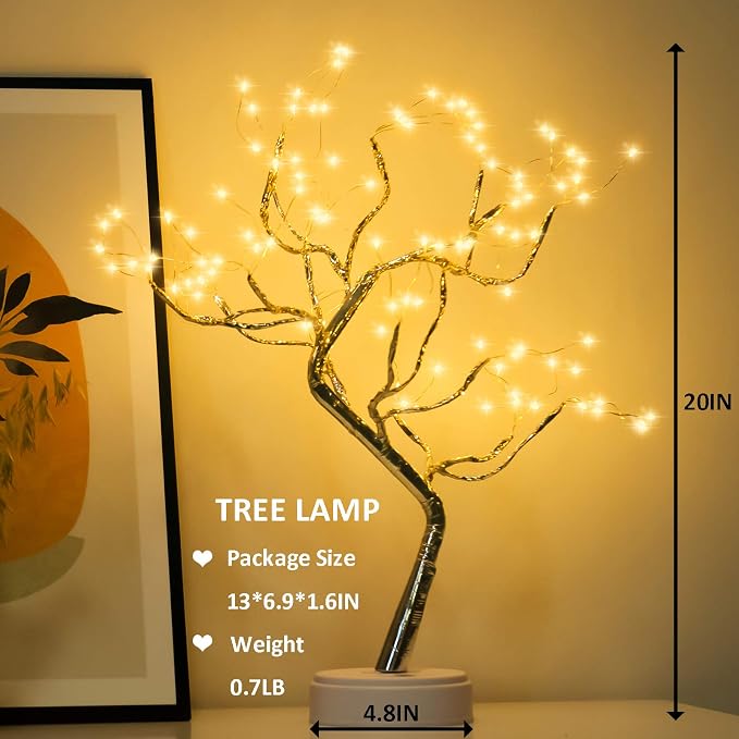 PXBNIUYA 2 Pack Room Decor, 20" 108 LED Tabletop Bonsai Tree Light, DIY Artificial Tree Lamp, Battery/USB Operated, Aesthetic Lamps for Living Bedroom Christmas Home Gifts Decor (Warm White)