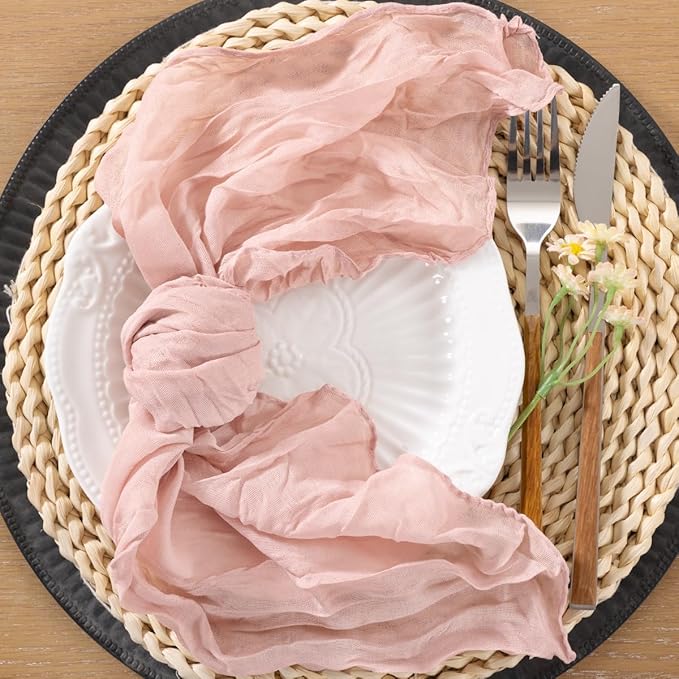60pcs Dusty Pink Cheesecloth Napkins Mother‘s Day Spring Washable Boho Rustic Gauze Table Cloth Napkins Bulk 21x21 Inches for Wedding Party Bridal Baby Shower Birthday Table Decor