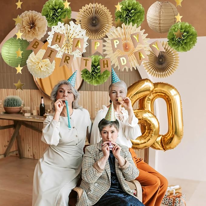 Olive Green and Brown Birthday Decorations Vintage Brown Olive Green Birthday Party Decorations Tan and Beige with Retro Happy Birthday Banner for Women Girls