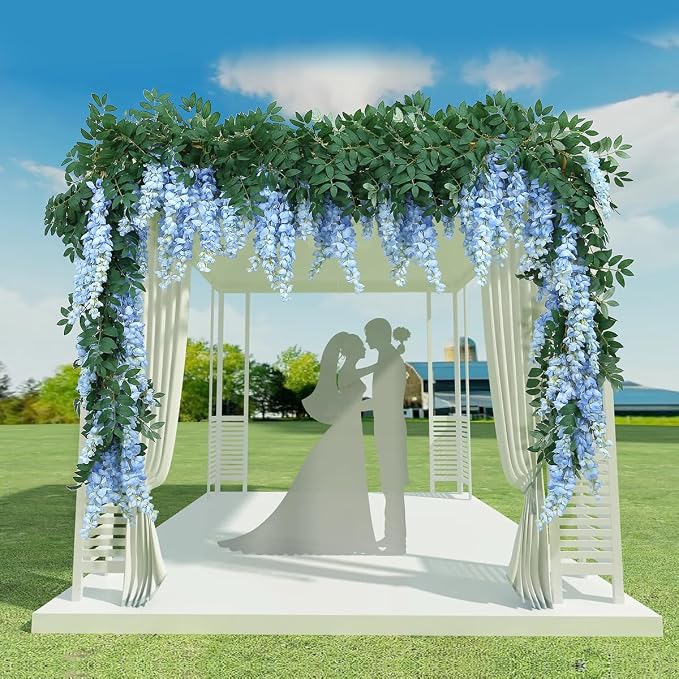 1pc/2pcs Encrypted Flower Vine Wisteria Artificial Flowers Garland,White Wisteria Hanging Flowers Flower Garland Decorations for Home Garden Outdoor Ceremony Wedding Arch Decoration (Blue, 1pc)