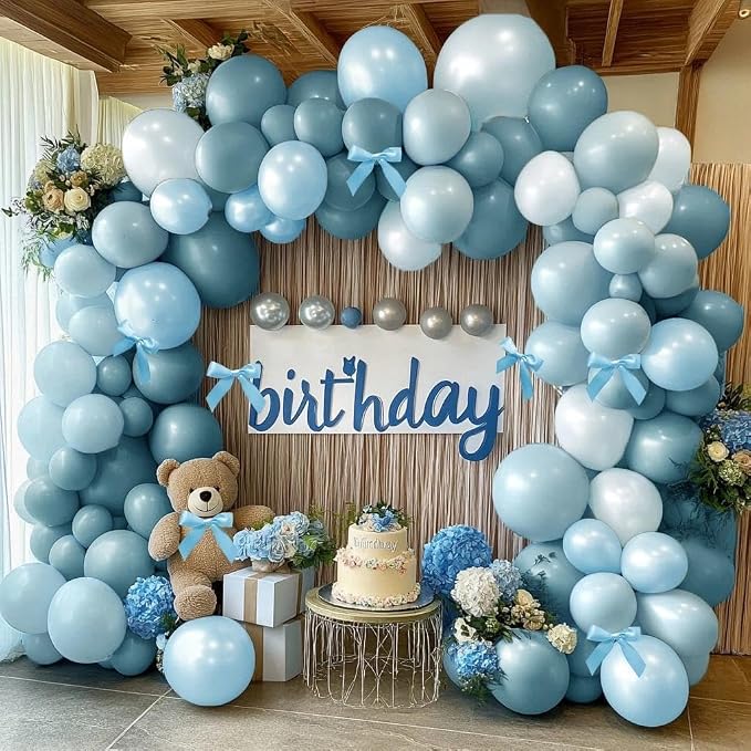 Dusty Blue Balloon Arch Kit Double Stuffed Light Pearl Blue Balloon Garland Pastel Latex Balloons for Baby Shower Birthday Wedding Graduation Party Decoration