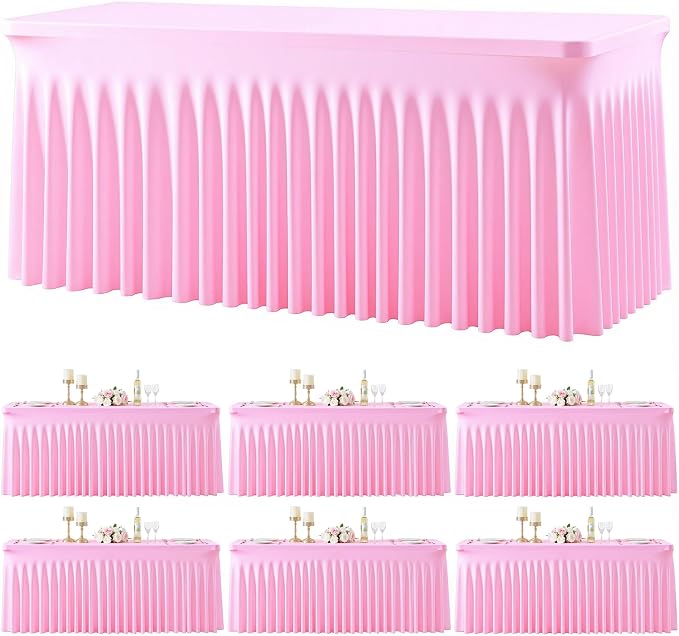 gogoparti 6 Pack Spandex Pink Fitted Table Cloth for 6ft Rectangle Tables Pink Stretch Tablecloth Table Covers Banquet Table Clothes Wrinkle Free Table Skirt for Parties Wedding