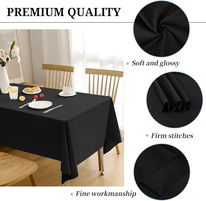 12 Pack Black Tablecloths for Rectangle Tables 60 x 102 Inch Black Polyester Tablecloth 6 Foot Rectangle Table Cloth Wrinkle Resistant Washable Fabric Table Cover for Party Wedding Banquet Events