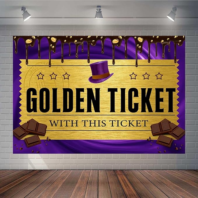7x5FT Chocolate Factory Backdrop Golden Ticket Backdrop Candy Party Background Kids Birthday Party Banner Baby Shower Decor Photo Booth Props TAYBDJ820