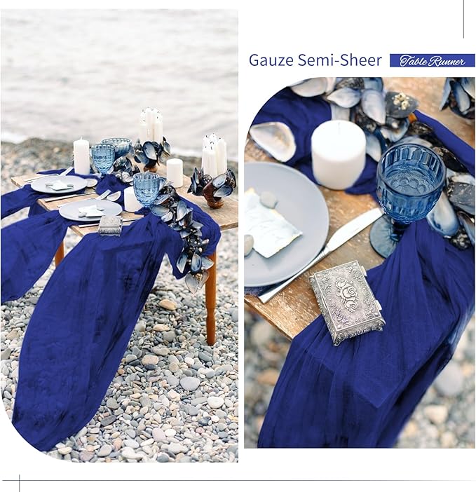 10 Pack Royal Blue Cheesecloth Table Runner Gauze Table Runner 10FT Long Semi-Sheer Table Runner Boho or Rustic Wedding Table Decor for Wedding Decor Arch Draping Bridal Shower Holiday Party