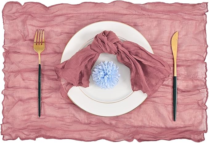 60 Pack Gauze Cheesecloth Napkins 20 x 20 Inch Wrinkled Dinner Napkins Rustic Boho Table Napkins Decorative Cloth Napkins for Weddings Parties Event Family Dinner Table Decoration (Dusty Rose)