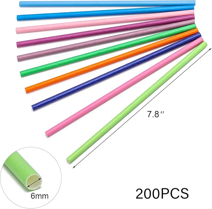 200PCS Multi-Color Biodegradable Paper Straws for Party Supplies,Birthday,Bridal/Baby Shower, Christmas Decorations and Holiday Celebrations (Solid color)