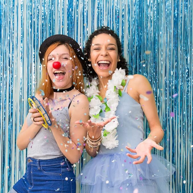2 Pack Party Decorations Blue Streamers Fringe Backdrop Ocean Themed Decorations Foil Curtain Backdrop Blue Birthday Baby Shower Bachelorette Christmas Party Decor Supplies