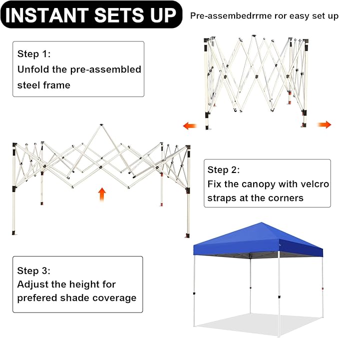 Northroad 8X8 FT Pop Up Canopy, Outdoor Instant Canopy Tent w/Carrying Bag, Portable Gazebo Shelter for Wedding Party,Commercial Event,Patio,Garden,Beach -Blue
