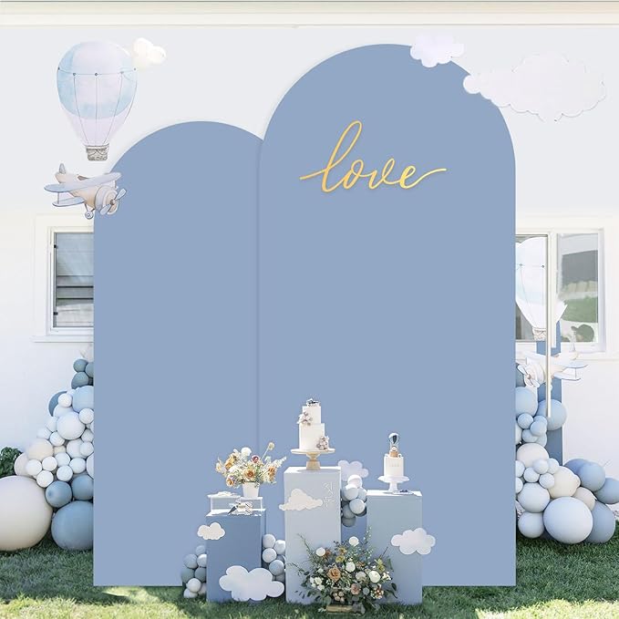 Dusty Blue Arch Cover Set of 2 Spandex Fitted Arch Stand Cover 7.2FT 6FT Wedding Arch Backdrop Stands Cover Round Top Chiara Arch Frame Cover Backdrop Fabric for Baby Shower Arch Decor
