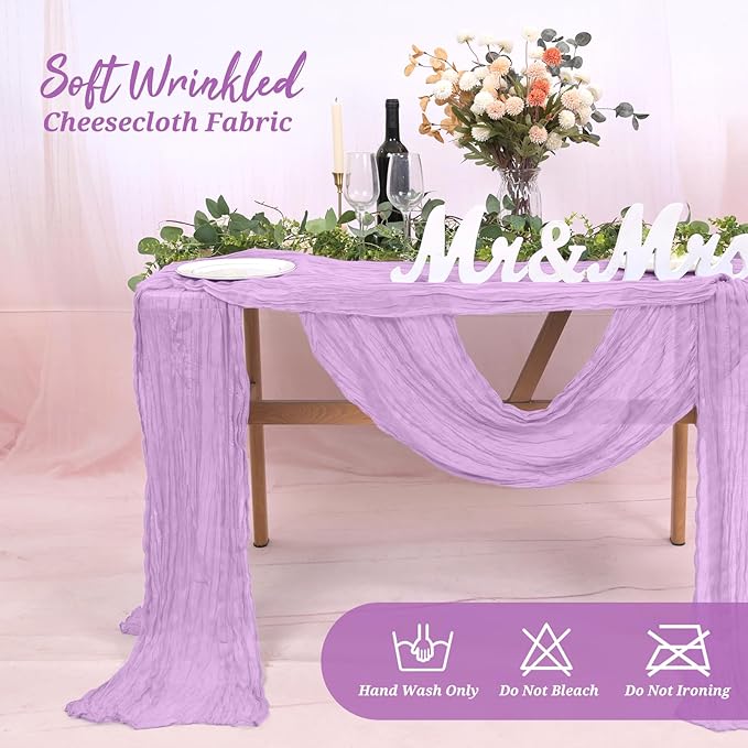 20 Pack Cheesecloth Table Runner Light Purple, Rustic Boho Gauze Fabric Table Runner Romantic Table Runner for Wedding, Festival, Birthday, Anniversary, Dinner and Outdoor Events (17.7 x 108 inch)