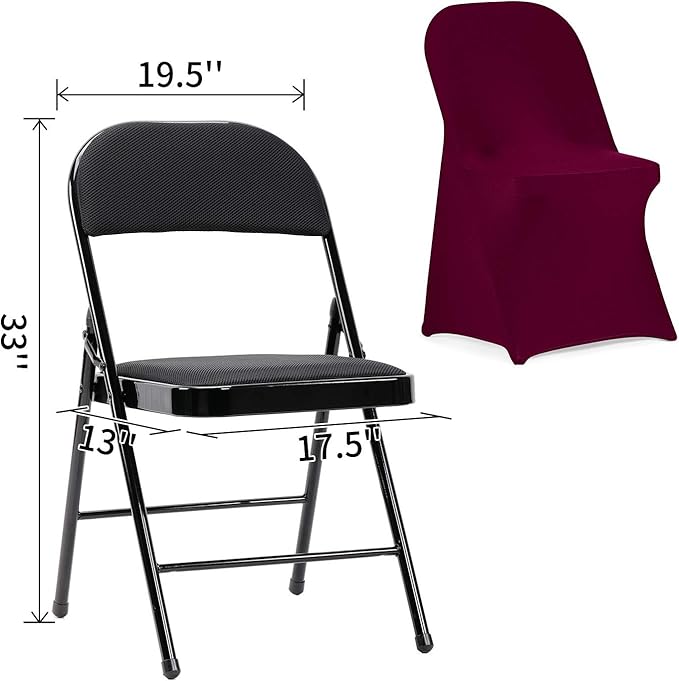 Peomeise Stretch Spandex Folding Chair Cover for Wedding Party Dining Banquet Event (Burgundy,25pcs)