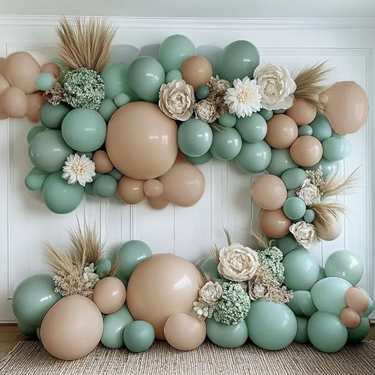 Nude Beige Dusty Green Balloon Double Stuffed Apricot Balloon Garland Latex Tan Balloons Arch Kit for Neutral Baby Shower Jungle Theme Woodland Teddy Bear Birthday Boho Party Decorations