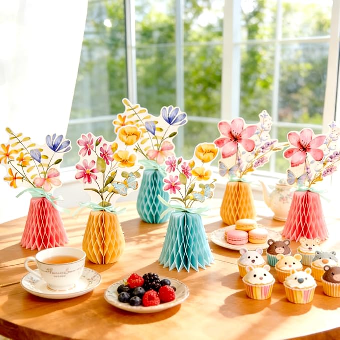 SUNBEAUTY Wildflower Baby Shower Table Decorations Wild Flowers Honeycomb Centerpieces for Garden Baby Shower Spring Floral Table