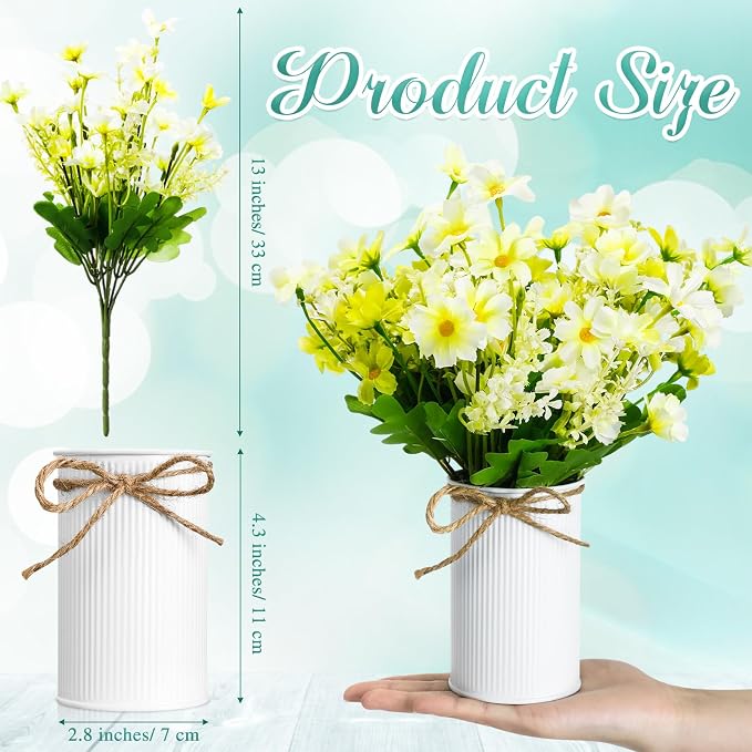 6 Sets Spring Daisy Table Centerpieces Colorful Artificial Wildflower with Galvanized Metal Pot Vintage Artificial Potted Daisy Flowers Decoration for Easter Home Office Wedding Party Baby Shower