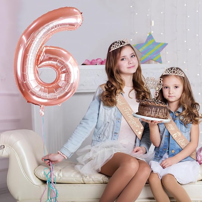 6th Birthday Decorations for Girls, Including 6th Birthday Sash and Tiara, Cake Topper and Candle, Number Balloon, 6 Year Old Girl Gifts
