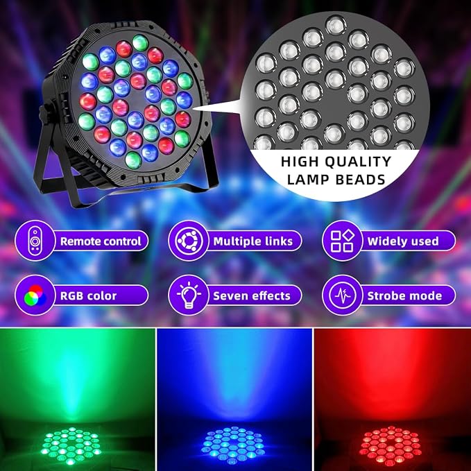 36LED Par Lights DJ Stage Light Corded RGB with Sound Activated Control Uplighting for Wedding Party Club Christmas Stage Lighting Apparatus, 3-Packs(DJ - Light)