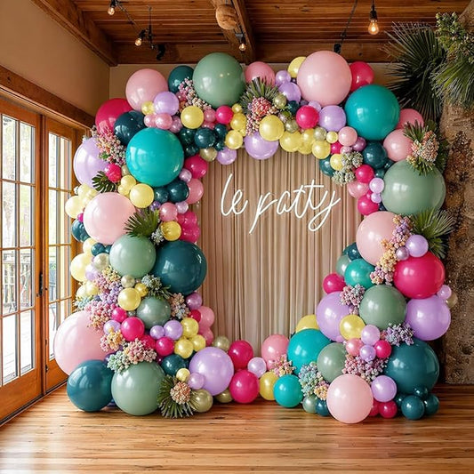 Blue Pink Purple Balloon Garland Double Stuffed light yellow sage green gold Balloons Different Sizes Pearl Balloon Arch Kit for Birthday Baby Shower bridal Wedding Wildflower Party Decorations
