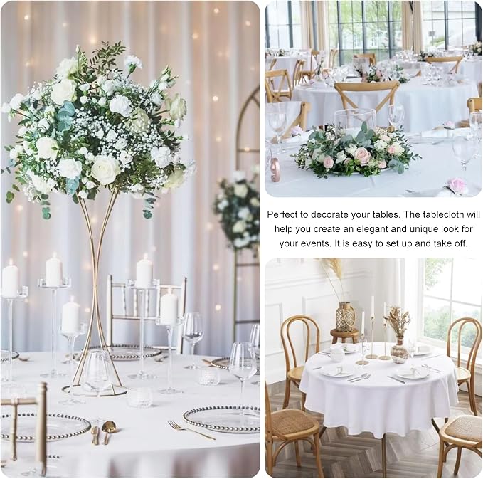 4 Pack Round Tablecloth 90 Inch White Polyester Washable Decorative Fabric Table Covers for Wedding Dining Table Buffet Parties Banquet Decor