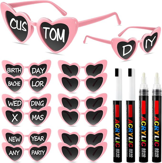 Flutesan Personalized Heart Sunglasses Bulk Custom Glasses with Paint Pens for DIY Wedding Party Favors