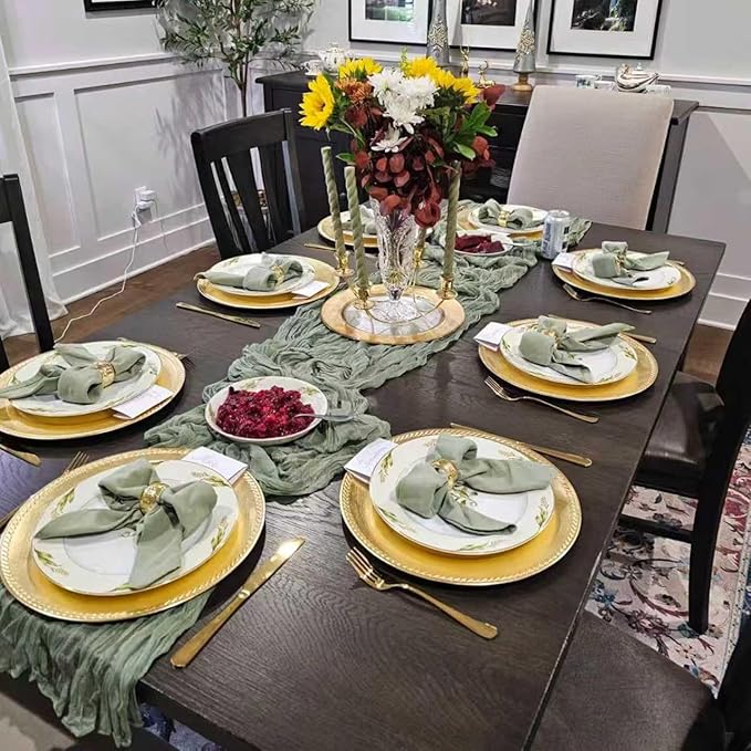 Cheesecloth Table Runner 10ft Rustic Gauze Cheese Cloth 35 x 120 Inches Long for Christmas Wedding Bridal Baby Shower Birthday Table Decorations (Sage Green, 6 Pack-10FT)