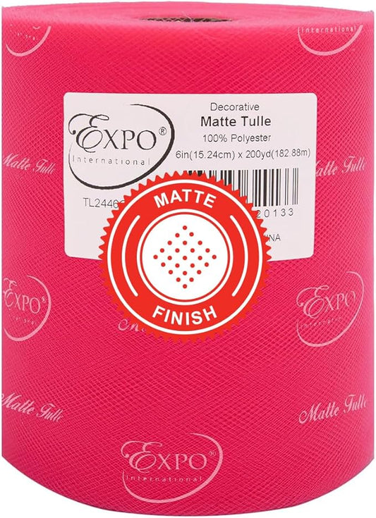 Expo International Decorative Matte Tulle, Roll/Spool of 6” X 200 Yards, Lightweight Polyester Tulle Fabric for Tutus, Costumes, and Party Decorations, Washable, Easy-to-Use, Coral