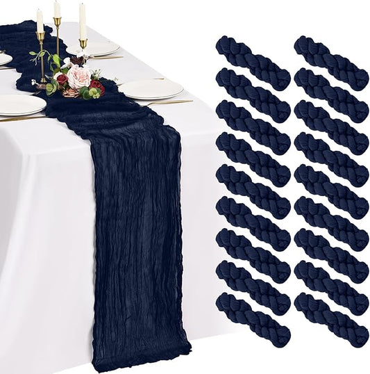 18 Pack Cheesecloth Table Runner 10FT Navy Blue Table Runner Boho Gauze Cheese Cloth Table Runners Long Rustic Sheer Table Decorations for Wedding Party Baby Bridal Shower Birthday Holiday Home