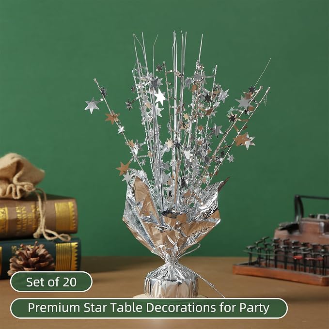 20 Pack Silver Foil Spray Centerpiece Star Table Decoration Metallic Burst Table Centerpieces for Birthday New Year Wedding Anniversary Graduation Party Supply (Silver)