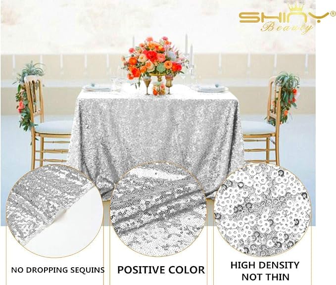 Silver Sequin Tablecloth 60x102 Inch Rectangular Table Cloth for Wedding | No Shedding Sequins, High Density Mesh Backing Design for 6ft Tables, Silver Glitter Linens for Dessert Cake Table Decor