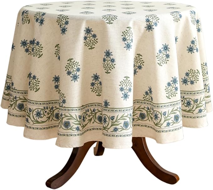 ISAENNE Designer French Linen Round Tablecloth,Diameter 67"-Mosella F | Vintage Elegant Table Cloth for Round Table,Floral Pattern,Durable,Heavyweight,Dining Room,Kitchen,Thanksgiving,Decor
