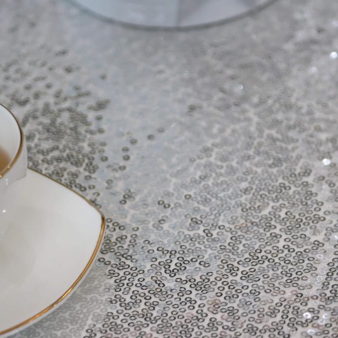 Silver Sequin Tablecloth 90"x132" Party Glitter Tablecloth Rectangular Sequin Table Cover Overlay Glitter Wedding Birthday Reception Decoration Baby Bridal Shower Christmas Decorations