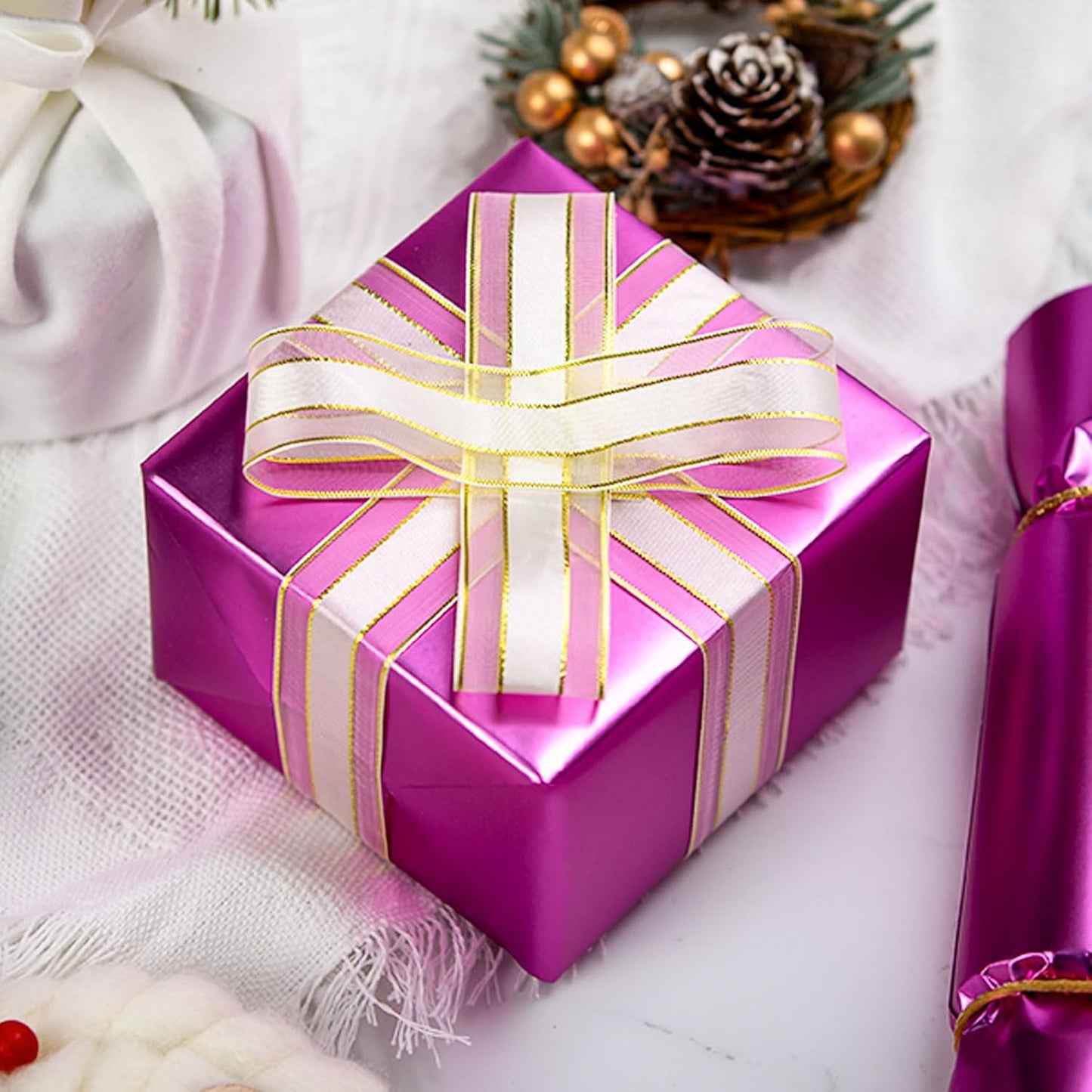 Garbendy Purple Wrapping Paper - Solid Color Metallic Sparkle Paper Perfect for Birthday, Wedding, Baby Shower, Party - 17 Inch X 33 Feet