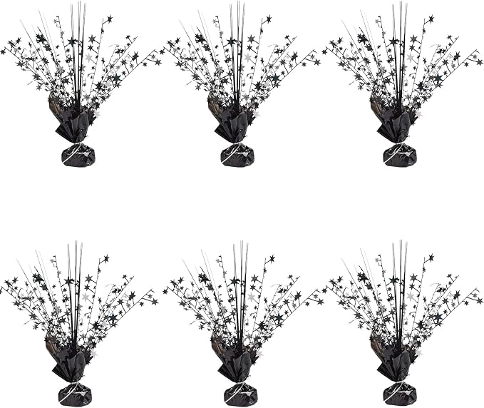 6 Pack Metallic Foil Spray Centerpiece Star Table Decoration Burst Table Centerpieces for Birthday Wedding Anniversary Graduation Holiday Party Supplies Decor (Black)