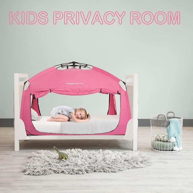 Indoor Instant Privacy Bed Tent for Sleeping,Quick Set-up Bed Canopies,Portable Bed Drapes with Large Space and 3 Doors (Pink, Twin)